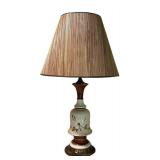LLFR - Table Lamp Painted Floral Ceramic With Wood Accent