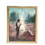 LLFR - Framed Campfire Scene Artwork Signed David O.