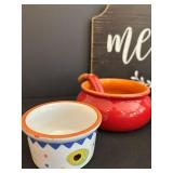 LRFE - Ceramic Kitchen Decor Mixed Lot - Hand-Painted Sign, Bowls, Tray & Mortar