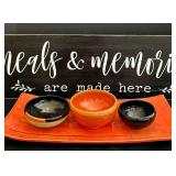 LRFE - Ceramic Kitchen Decor Mixed Lot - Hand-Painted Sign, Bowls, Tray & Mortar
