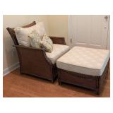 SR - Rattan Armchair & Ottoman Henry Link West Indies Vintage