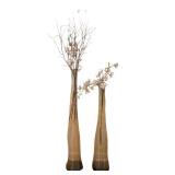 DR - Pair of Glass Floor Vases With Faux Flowers