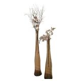 DR - Pair of Glass Floor Vases With Faux Flowers