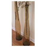 DR - Pair of Glass Floor Vases With Faux Flowers