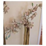 DR - Pair of Glass Floor Vases With Faux Flowers