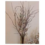 DR - Pair of Glass Floor Vases With Faux Flowers