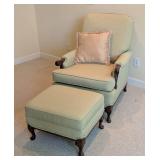 MB - Upholstered Armchair & Ottoman Green and White Dot