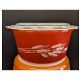 MB - Vintage Pyrex Autumn Harvest Wheat Casserole Dishes With Lid
