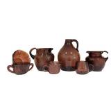 K - Assorted Amethyst Glass Pitchers Creamers & Cups Mixed Lot
