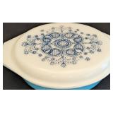 K - Vintage Pyrex  Blue Doily Promotional Oval Casserole Dish with Lid