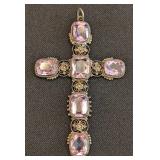 DR - Vintage 800 Silver Gemstone Crucifix Pendant