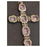 DR - Vintage 800 Silver Gemstone Crucifix Pendant
