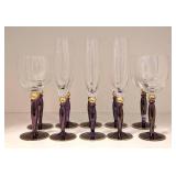 DR - Champagne Flutes - Tarnow Purple Stem Poland (Lot of 6)