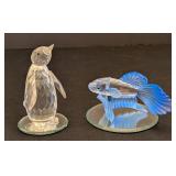 DR - Swarovski Crystal Siamese Fighting Fish and & Penguin (Lot of 2)