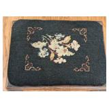 LR - Vintage Needlepoint Footstool Ottoman Carved Wood