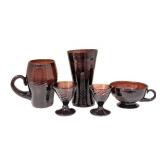 K - Vintage Amethyst Swirl Glass Cups & Vase Set