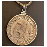 DR - Antique 1862 Seated Liberty Silver Half Dollar Necklace