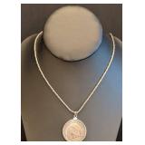 DR - Antique 1862 Seated Liberty Silver Half Dollar Necklace