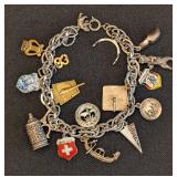 DR - Vintage Charm Bracelet Silver Tone Sterling Silver & Gold Filled Charms 7.5in