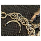 DR - Vintage Charm Bracelet Silver Tone Sterling Silver & Gold Filled Charms 7.5in
