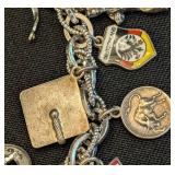 DR - Vintage Charm Bracelet Silver Tone Sterling Silver & Gold Filled Charms 7.5in