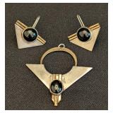 DR - Modernist Sterling Silver Onyx Earrings & Pendant Set