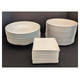 K - White Crate & Barrel Dinnerware Plates & Bowls (Lot of 35)