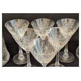 K - Vintage Etched Glass Pitcher, Decanter & Glasses Set