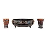K - Vintage Amethyst Glass Sterling Overlay Console Bowl & Tumblers (Lot of 3)