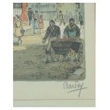 K - Framed Vintage Etching Barday Signed Paris La Place Du Tertre Et La Sacre Coeur