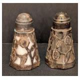 K - Vintage Sterling Silver & Glass Salt & Pepper Shakers Pair