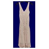 LLR - Beaded Cream Silk Dress - Scala Size Large