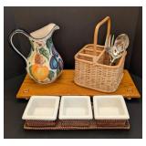K - Servingware Set Pitcher, Basket, Dishes & Wood Tray