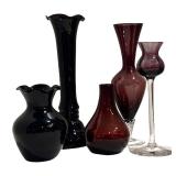 LLFR - Vintage Mid-Century Modern Glass Vases Hughes Amethyst & Purple (Lot of 5)