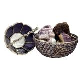 LLFR - Amethyst Crystal Collection in Glass Basket & Bowl (Lot of 6)