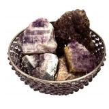 LLFR - Amethyst Crystal Collection in Glass Basket & Bowl (Lot of 6)