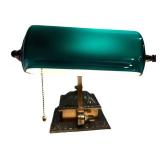 LLFR - Bankers Lamp Emerald Green Glass Shade Metal Base