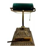 LLFR - Bankers Lamp Emerald Green Glass Shade Metal Base