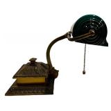LLFR - Bankers Lamp Emerald Green Glass Shade Metal Base