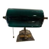 LLFR - Bankers Lamp Emerald Green Glass Shade Metal Base
