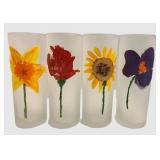 LLFR - Glass Vase With Faux Lilies & Painted Glasses Mixed Lot