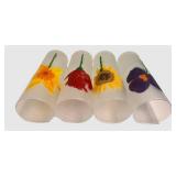 LLFR - Glass Vase With Faux Lilies & Painted Glasses Mixed Lot
