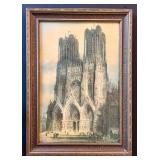 LLFR - Antique Framed Tinted Lithograph West Front of the Reim Cathedral