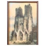 LLFR - Antique Framed Tinted Lithograph West Front of the Reim Cathedral