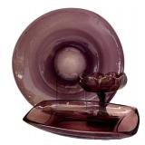 LR - Vintage Amethyst Glass Bowl, Dish & Compote Set (Lot of 3)