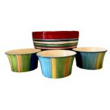 LR - Colorful Striped Ceramic Bowl Set (Lot of 4)