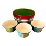 LR - Colorful Striped Ceramic Bowl Set (Lot of 4)