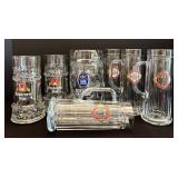 K - Glass Beer Steins - Ottobeurer, Hofbrau & Kaiser (Lot of 7)