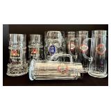 K - Glass Beer Steins - Ottobeurer, Hofbrau & Kaiser (Lot of 7)