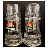 K - Glass Beer Steins - Ottobeurer, Hofbrau & Kaiser (Lot of 7)